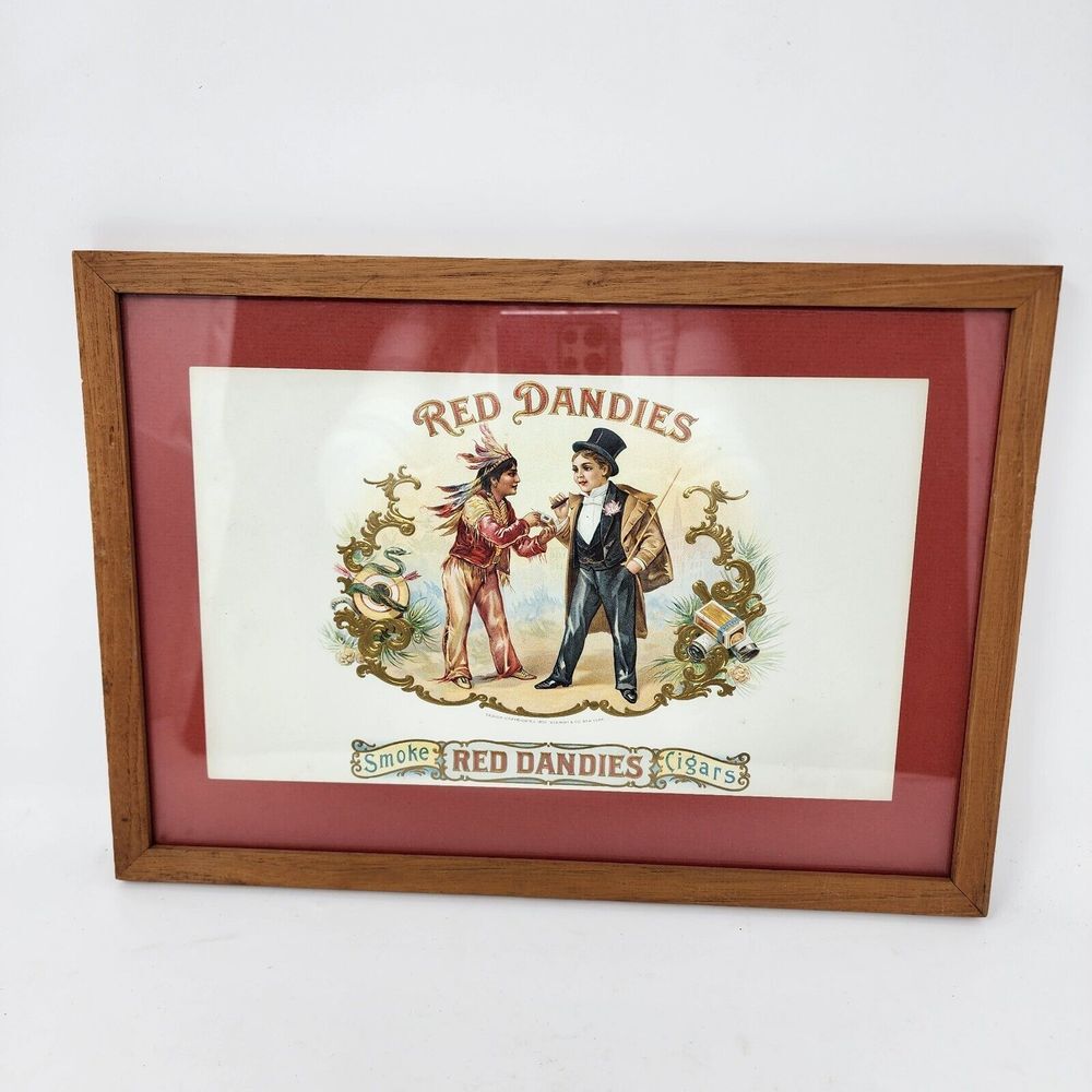 Red Dandies‎ Professionally Framed Vintage Cigar Box Label Indian Business Man